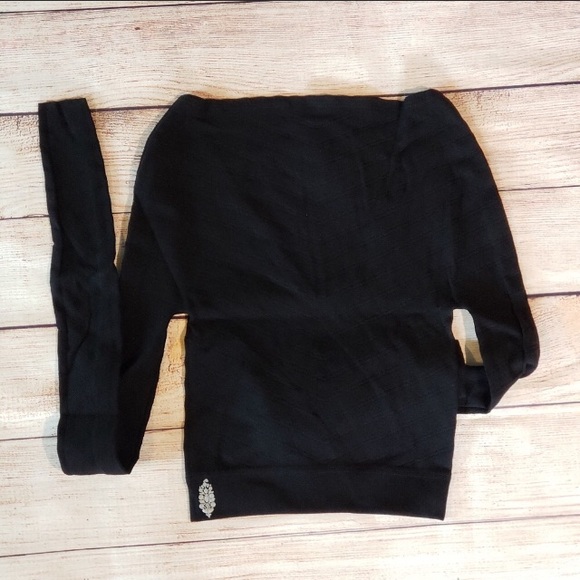 Free People Gone Adrift LS Cropped Top Black Small - Picture 4 of 5